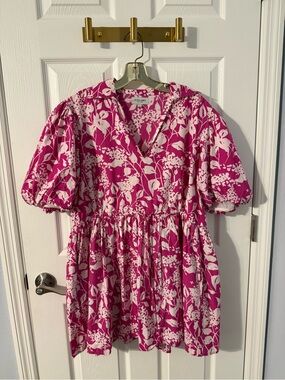Olivia James Pink & White Floral Tiered V-Neck Mini Dress
